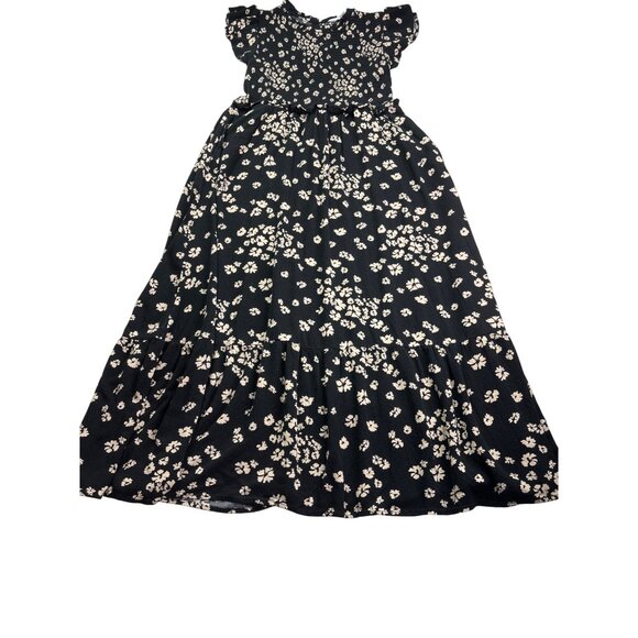 Time & Tru Womens Smocked Fit Flare Midi Dress XS Black Beige Floral Whimsygoth - Picture 3 of 10